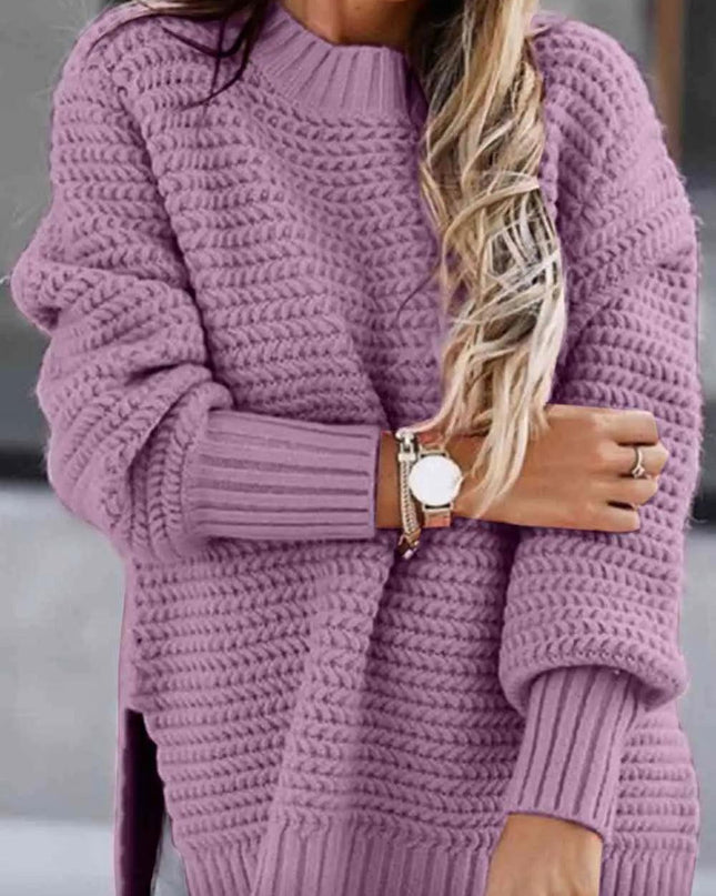 Round Neck Slit Sweater