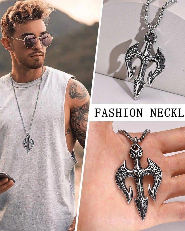 Vnox Men's Stylish Poseidon Trident Necklace
