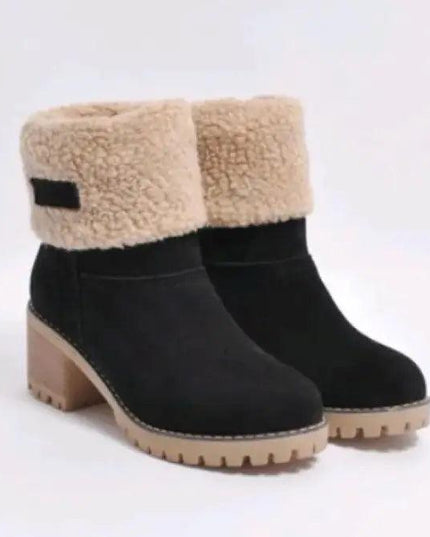 Mid-Tube Thick Heel Suede Snow Boots