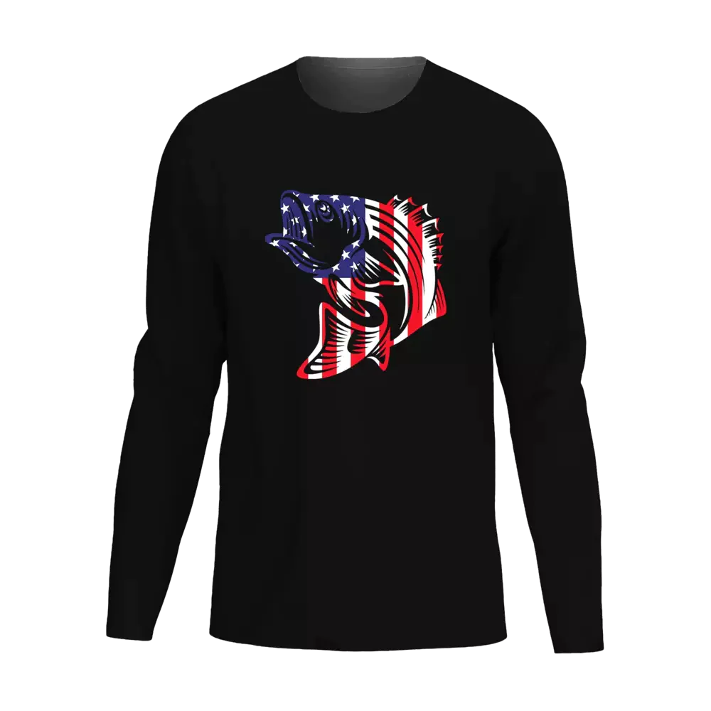 American Flag Fish Men Long Sleeve Shirt