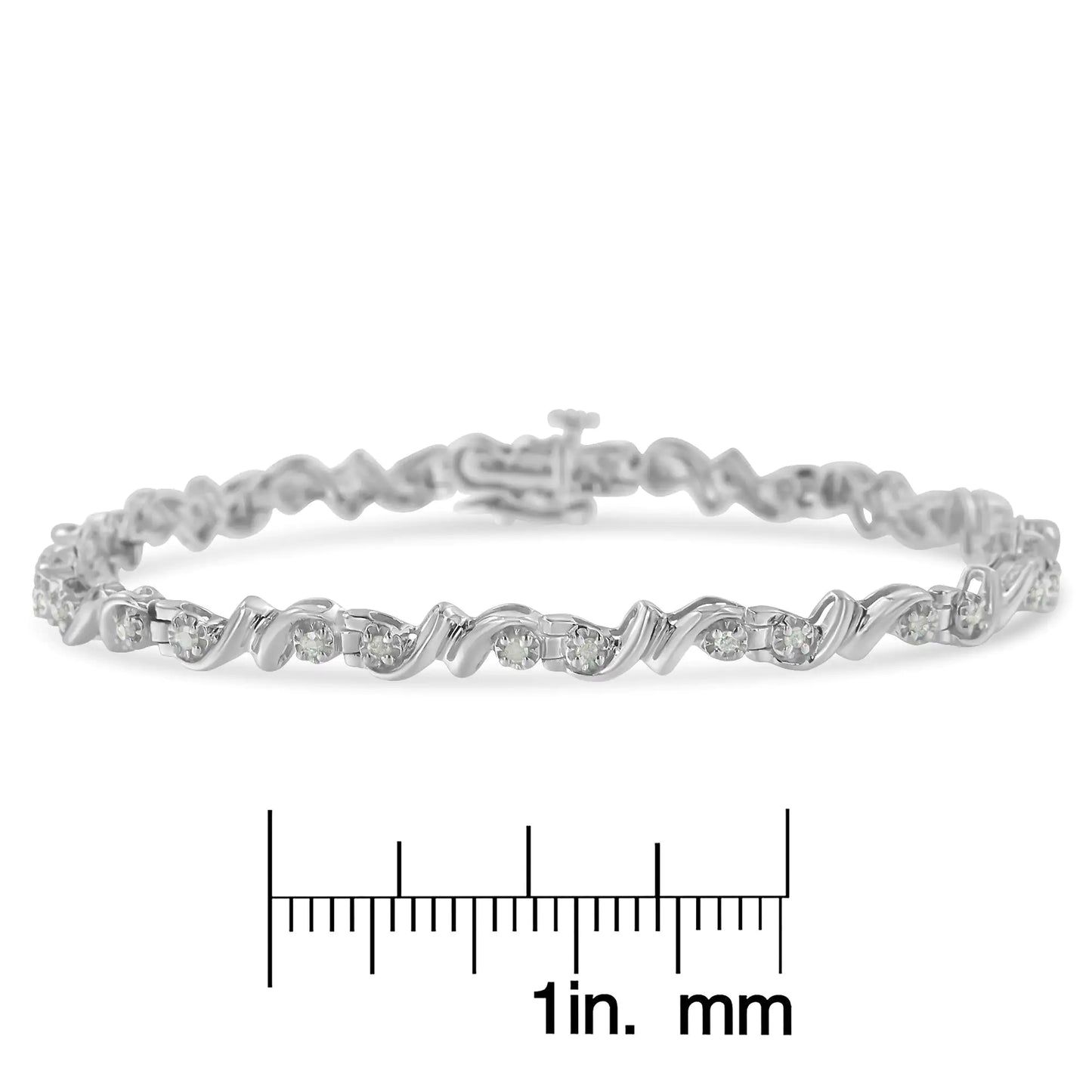 .925 Sterling Silver 1/2 Cttw Diamond Contoured Double Wave Link 7" Tennis Bracelet (I-J Color, I3 Clarity)