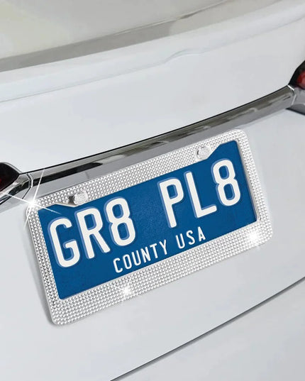 2PCS Bling License Plate Frame Glitter Crystal Sparkling Rhinestone Diamond Caps