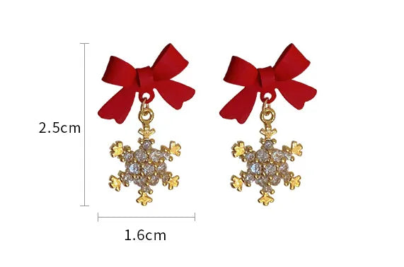 Silver Needle Zircon Snowflake Bow Earrings