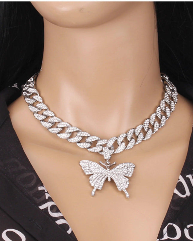 Iced Out Butterfly Pendant Necklace