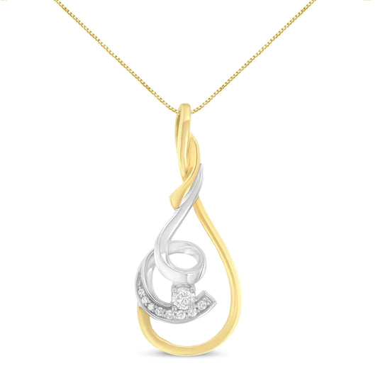 Espira 10K Two-Tone Yellow & White 1/6 Cttw Brilliant-Cut Diamond Layered Spiral 18" Pendant Necklace (H-I Color, I2-I3 Clarity)