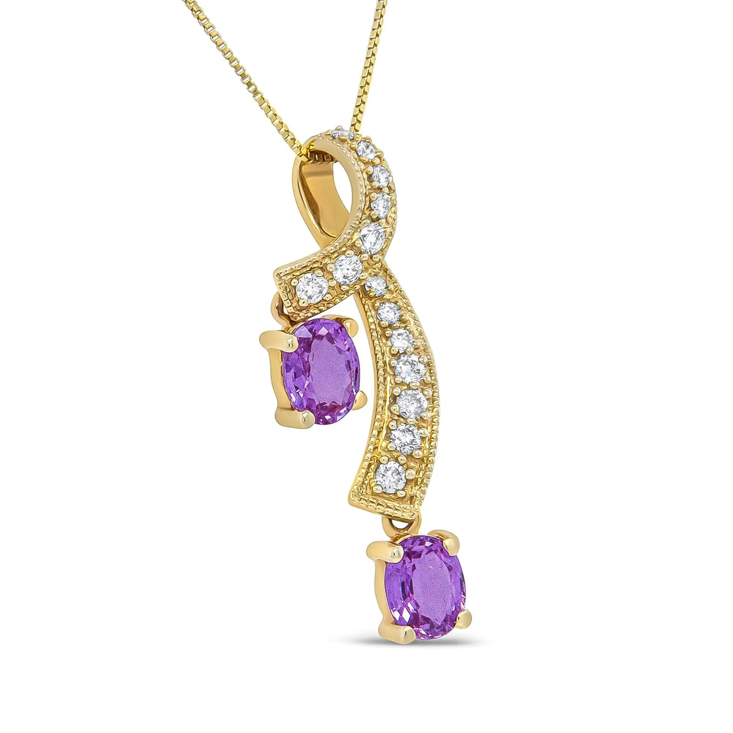 14K Yellow Gold 6x4mm Oval Pink Sapphire and 1/5 Cttw Round Diamond Pendant Necklace - (H-I Color, SI1-SI2 Clarity)