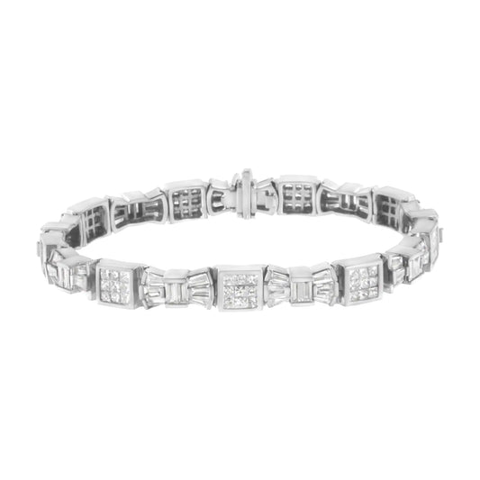 14K White Gold Princess and Baguette-Cut Diamond Mod Bow Bracelet (9.00 cttw, G-H Color, VS2-SI1 Clarity)