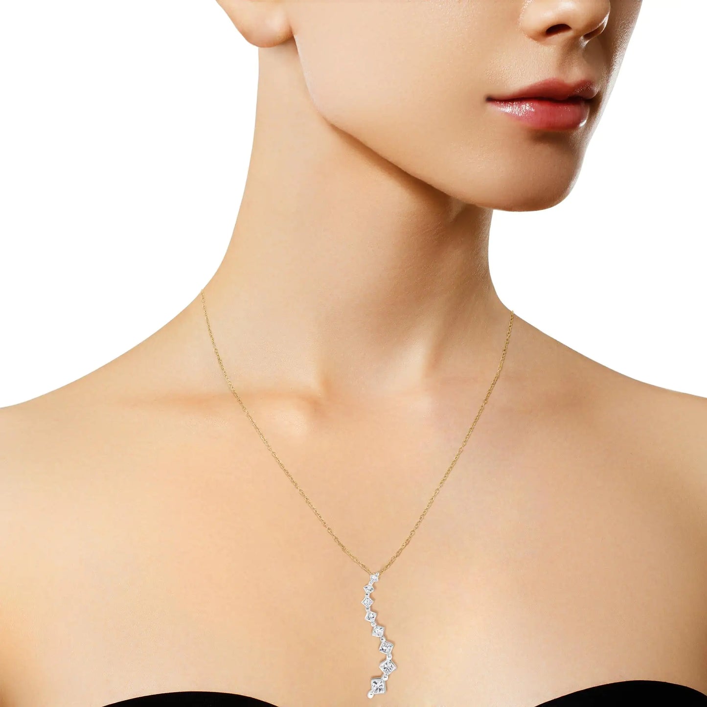 14K White Gold 2.00 Cttw Princess-cut and Baguette-Cut Diamond Journey 18" Pendant Necklace (H-I Color, SI2-I1 Clarity)