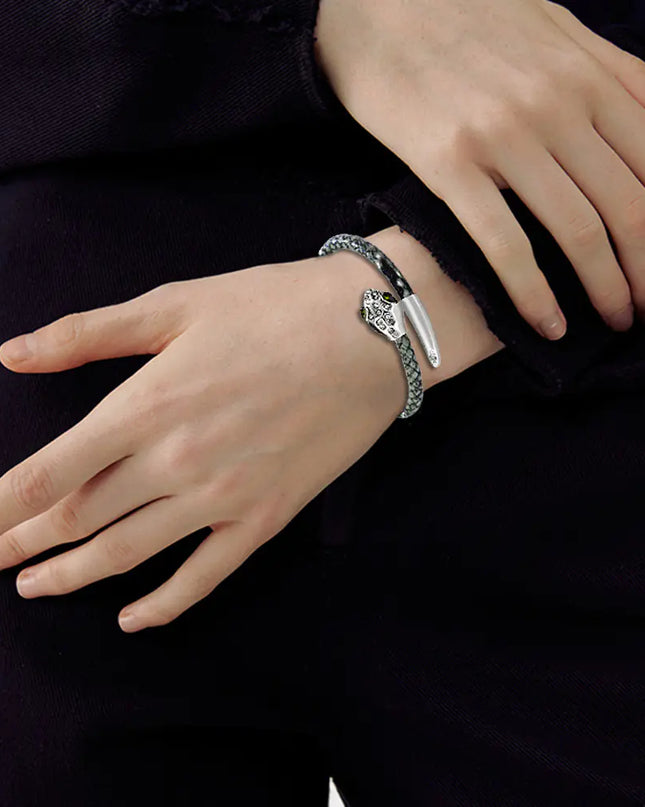 Zircon Inlaid Leopard Copper Snake Head Bracelet