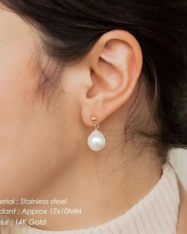 Pearl Dangle Earrings Stainless Steel Gold
