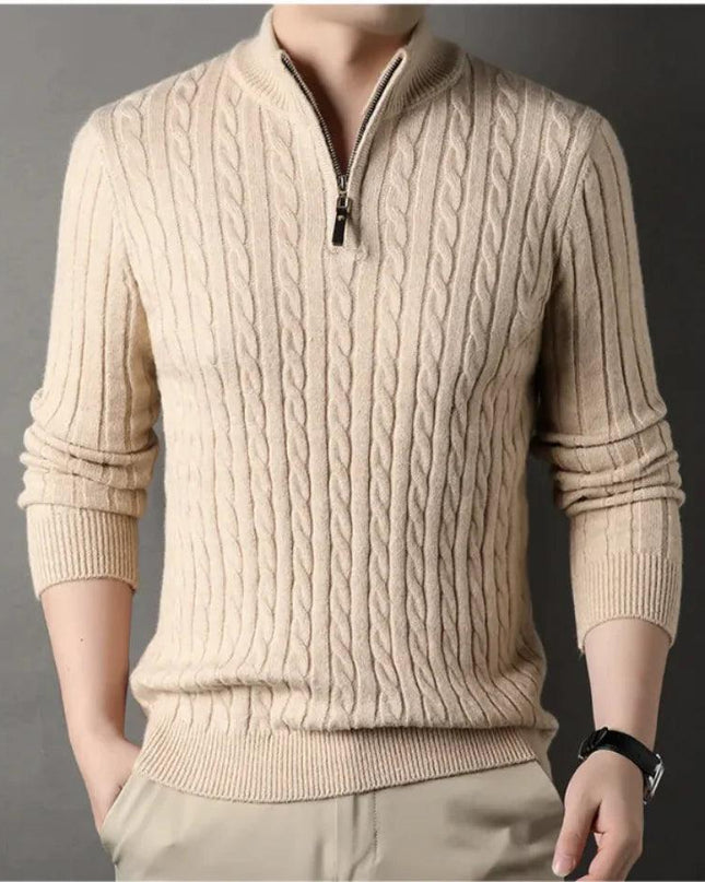 New Men's Solid Color Half Zipper Thick Sweater