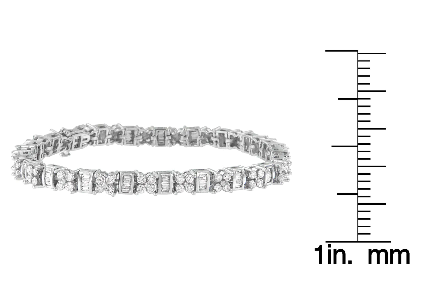 14K White Gold Round and Baguette Cut Floral Link Diamond Bracelet (4.00 cttw, H-I Color, SI2-I1 Clarity)