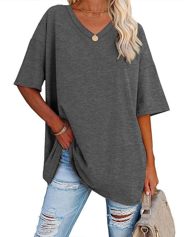 Loose Short-Sleeved V-neck T-shirt