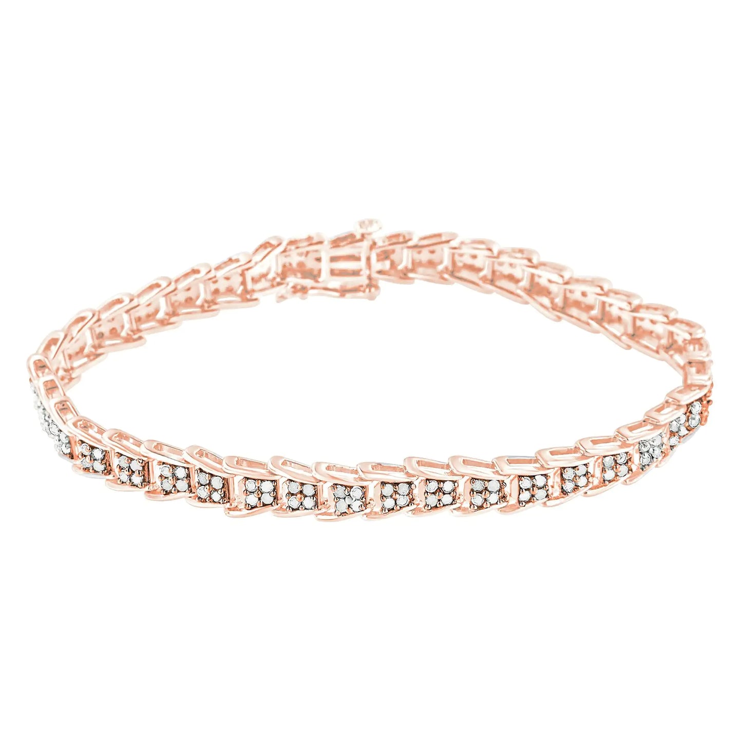 .925 Sterling Silver 2.0 Cttw Diamond Fan-Shaped Fancy Chevron Link Tennis Bracelet (I-J Color, I3 Clarity) - 7"