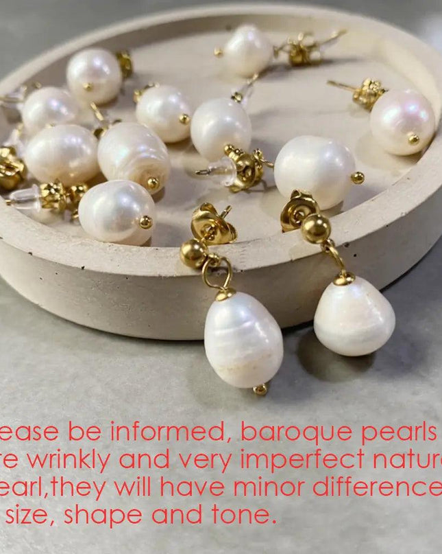 Pearl Dangle Earrings Stainless Steel Gold