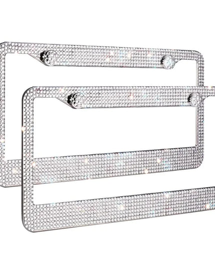 2PCS Bling License Plate Frame Glitter Crystal Sparkling Rhinestone Diamond Caps