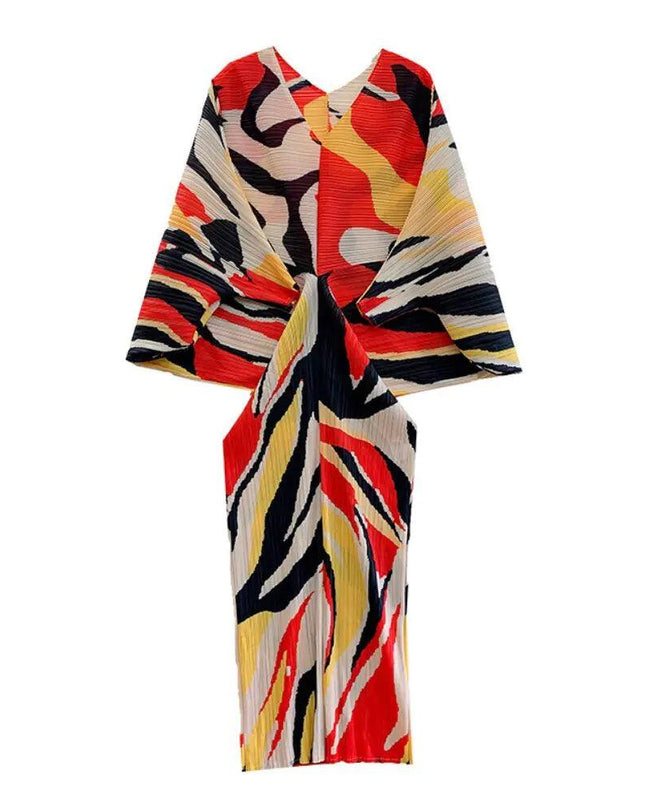 Long Leaf Pleated Dress