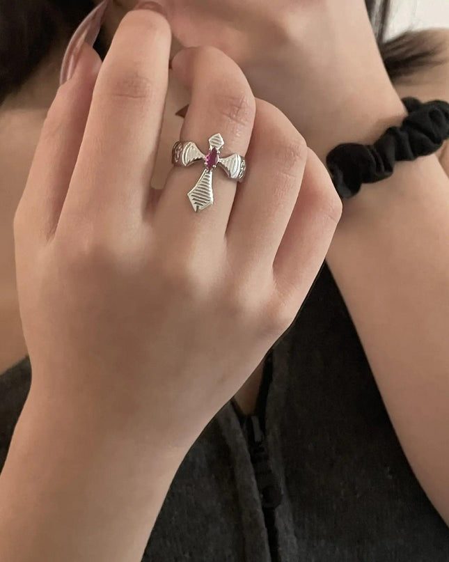 Red Zircon Cross Ring