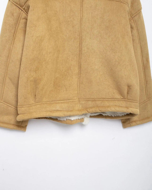 Fashion Loose And Warm Vintage Lamb Wool Khaki Coat