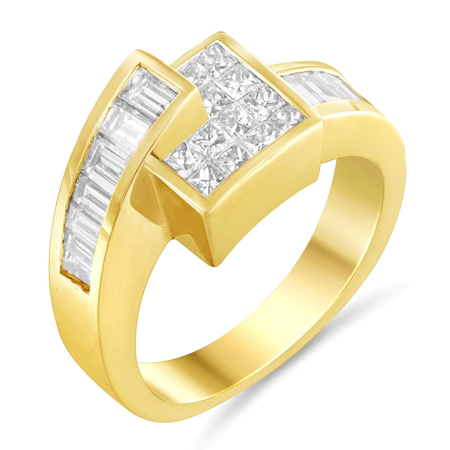 14K Gold 1 1/2 Cttw Channel-Set Princess and Baguette-Cut Diamond Bypass Ring Band (G-H Color, SI2-I1 Clarity)