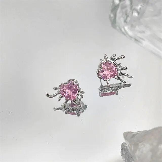 Pink Crystal Heart Aesthetic Earrings