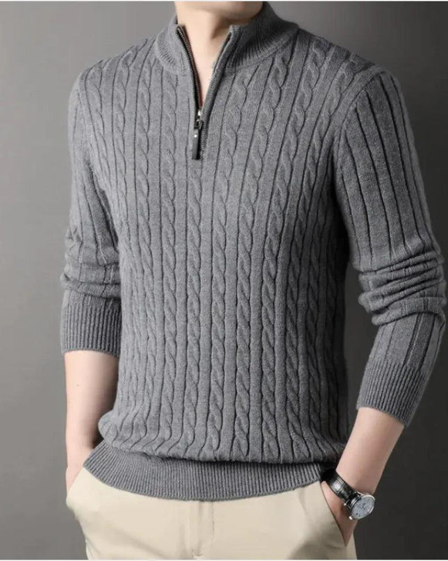 New Men's Solid Color Half Zipper Thick Sweater