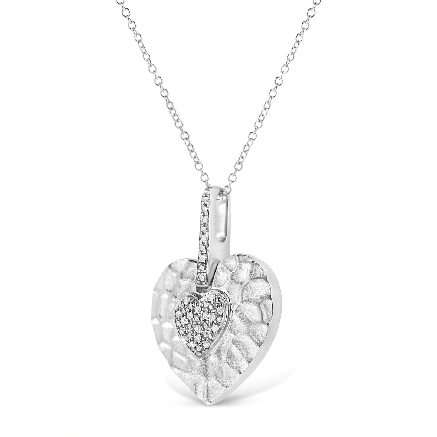 .925 Sterling Silver Pave-Set Diamond Accent Heart Shape 18" Pendant Necklace (I-J Color, I1-I2 Clarity)