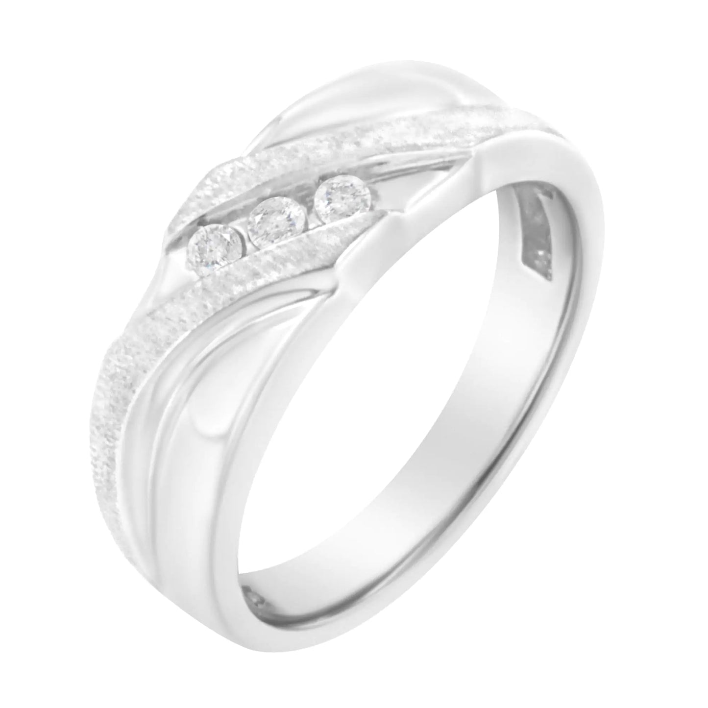 10K White Gold 1/10 Cttw Diamond Men's Three Stone Channel Set Diamond Wedding Ring (I-J Color, I1-I2 Clarity)