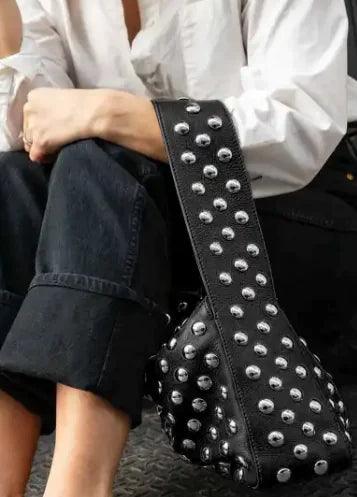 Rivet Underarm Shoulder Black Metal Motorcycle Bag