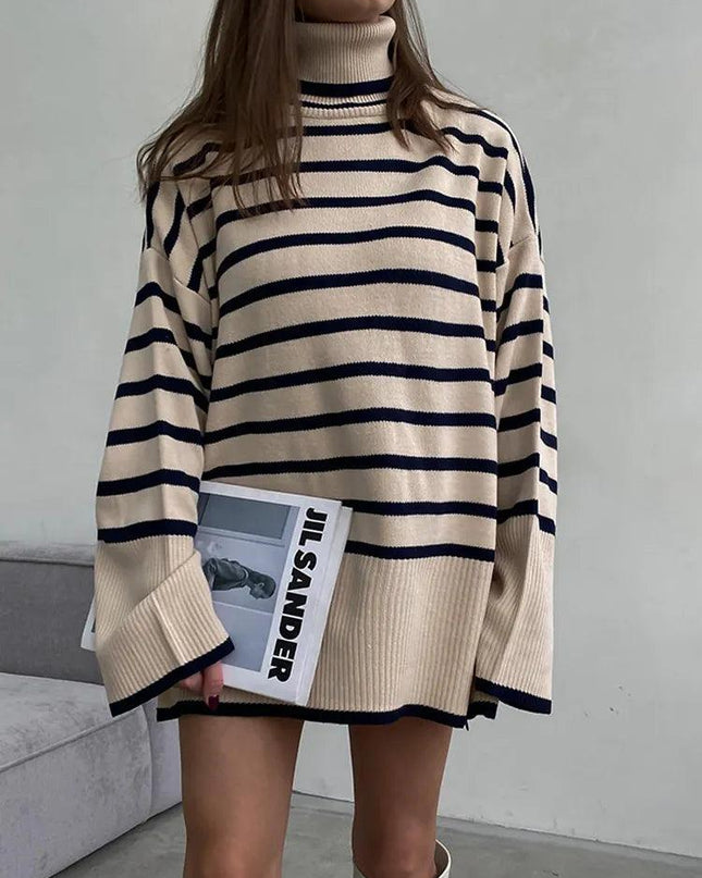 Loose Striped Turtleneck Sweater
