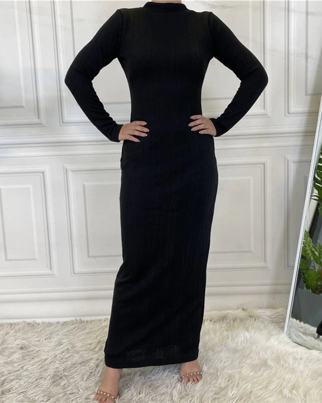 Solid Color Knitted Sweater Base Dress