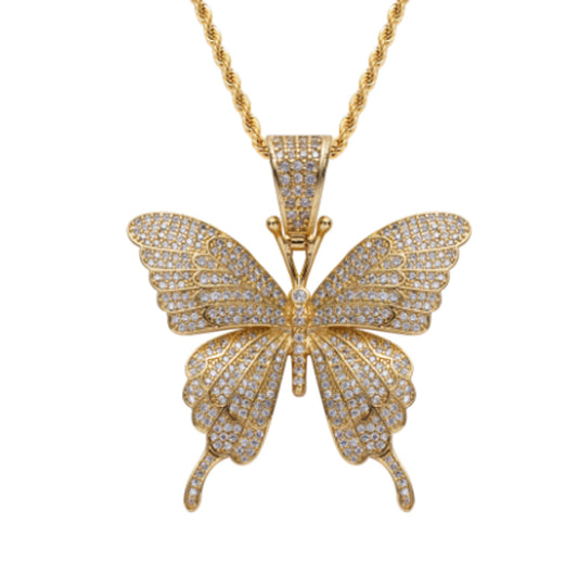 Iced Out Butterfly Pendant Necklace