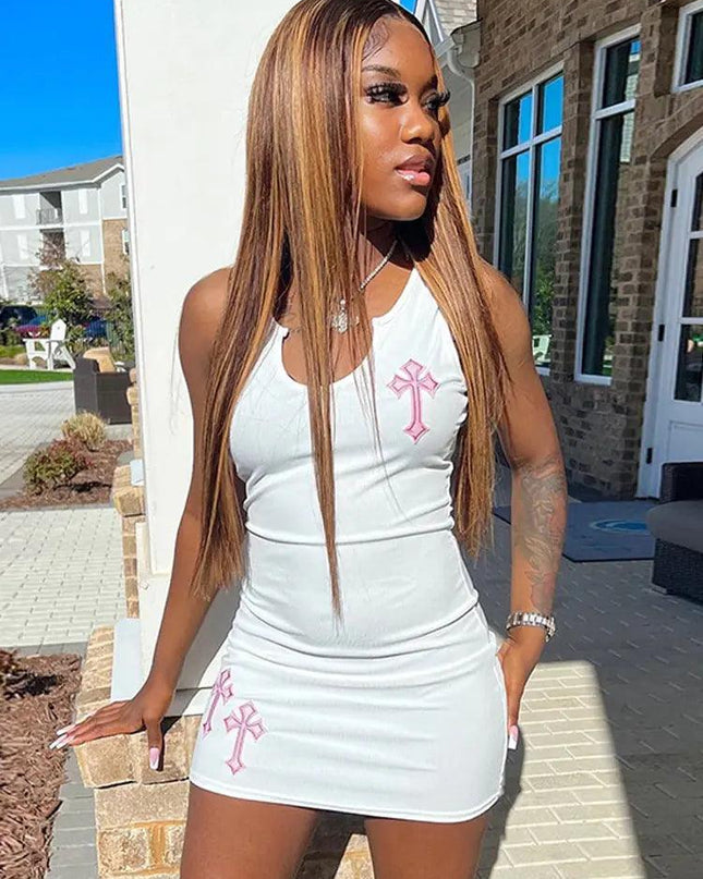 Cross Printed Mini Dress