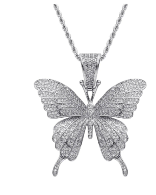 Iced Out Butterfly Pendant Necklace