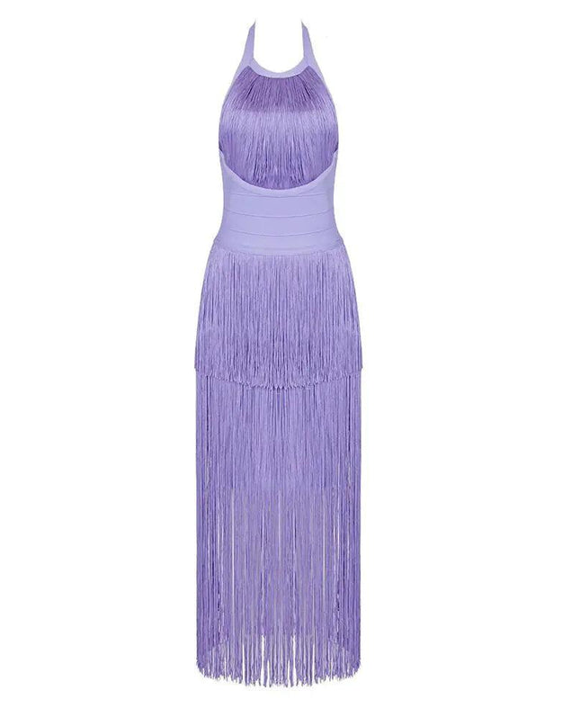 Fringe  Halterneck Backless Dress
