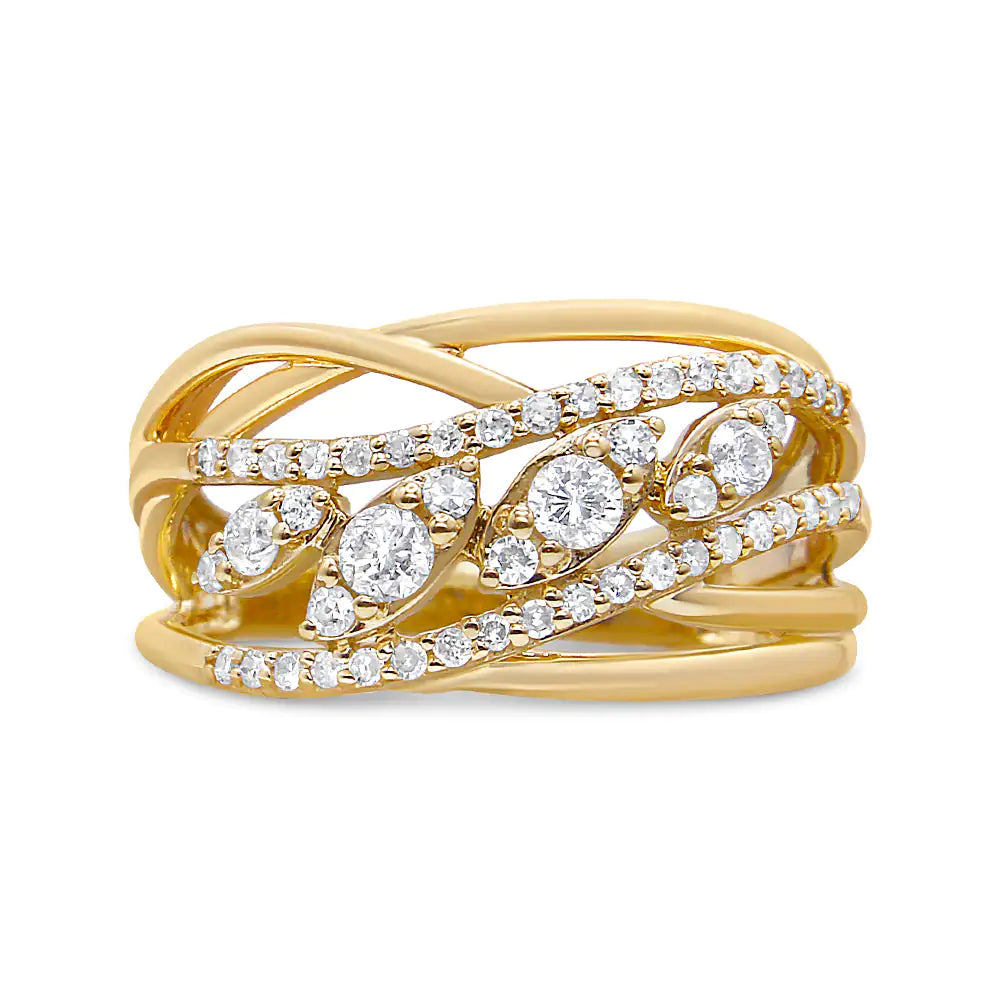 10K Yellow Gold 1/2 Cttw Round-Cut Multi Row Diamond Split Shank Cocktail Ring (H-I Color, SI2-I1 Clarity)