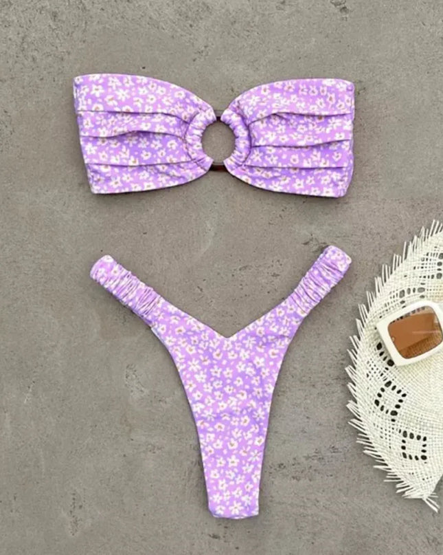 Women's Printed Pleated Bikini