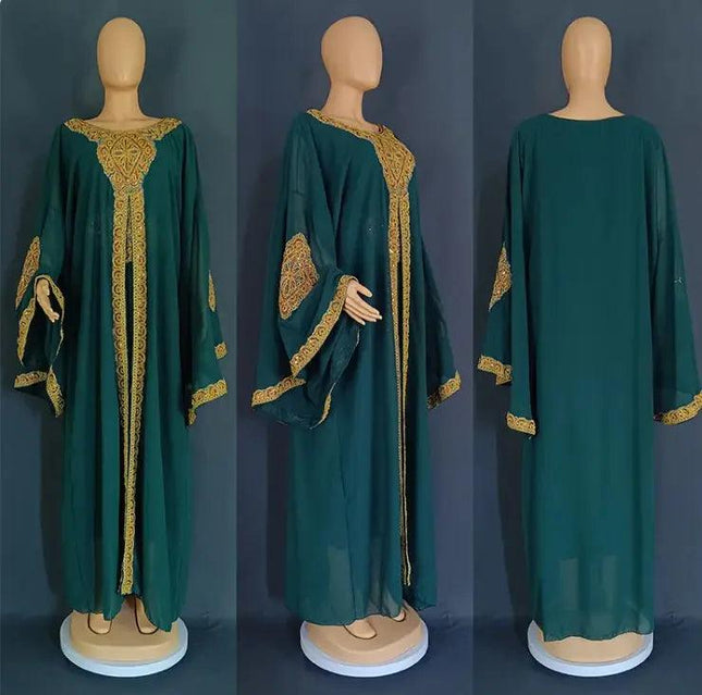 Two Piece Set Gold Kaftan Abaya Dress