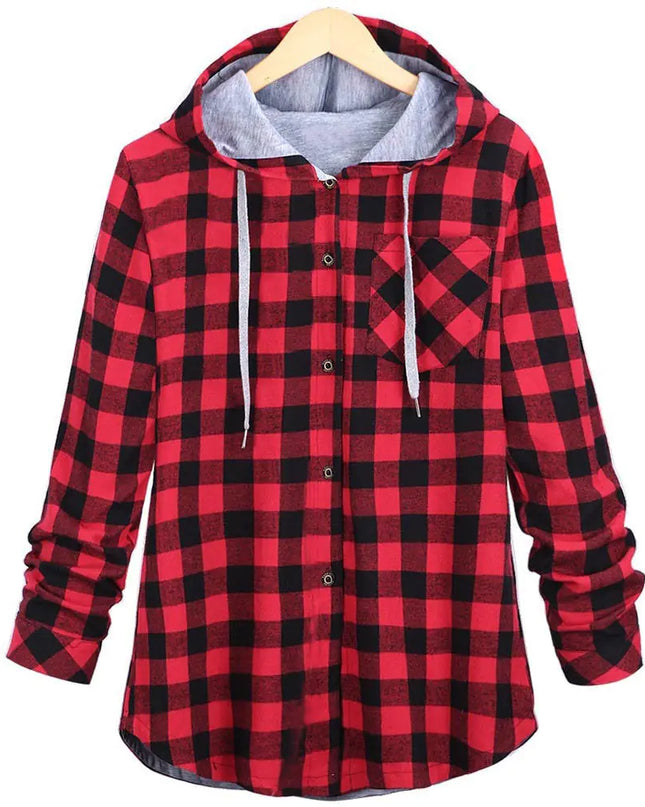 Multicolor Checked Hooded Cardigan for Women