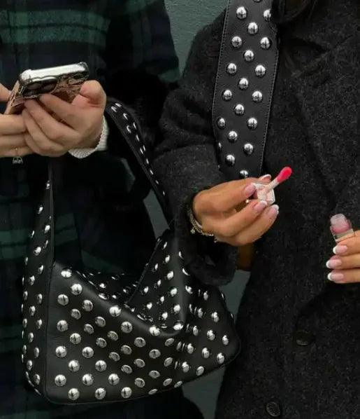 Rivet Underarm Shoulder Black Metal Motorcycle Bag