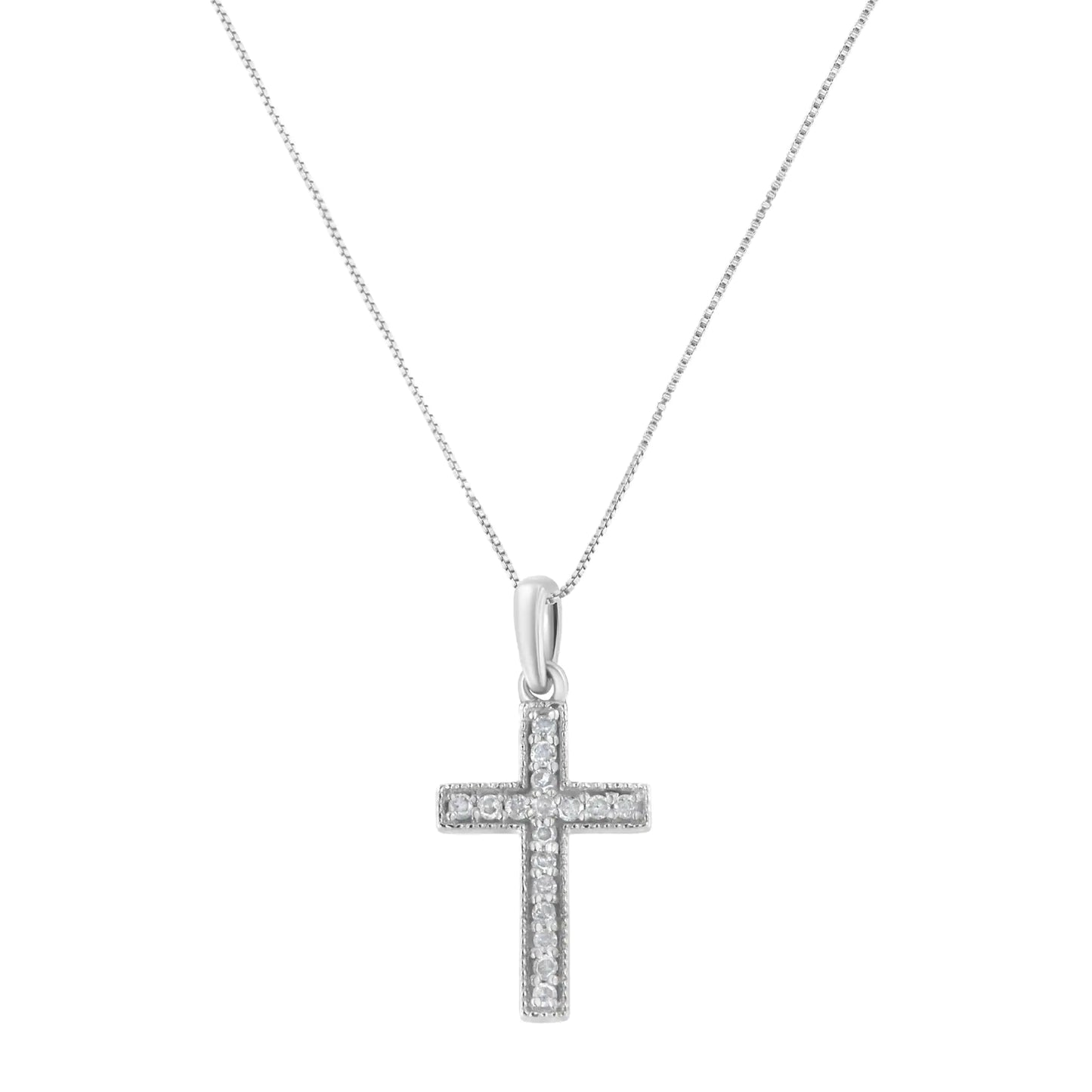 .925 Sterling Silver 1/7 cttw Diamond Cross 18" Pendant Necklace (I-J Color, I3 Clarity)