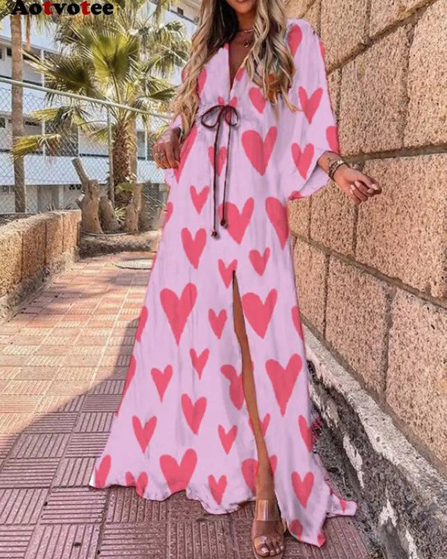 V-Neck Slit Leg Lace Dress