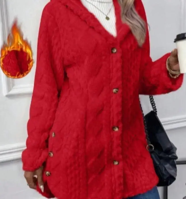 Hooded Button-Up Long Cardigan Coat