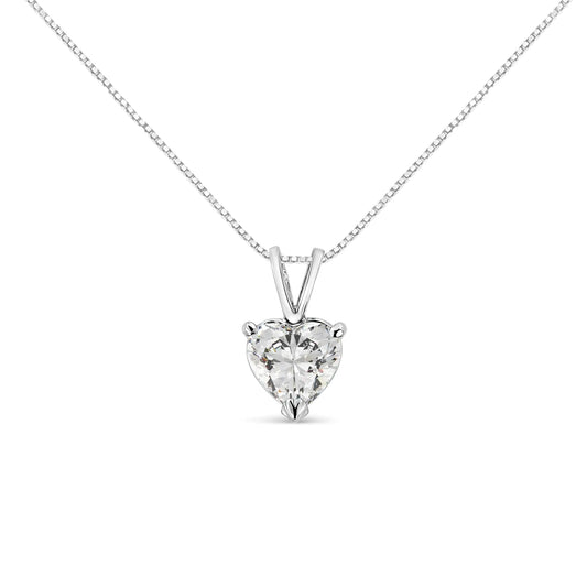 14K White Gold Martini Set 1.00 Cttw Lab Grown Heart Diamond Solitaire 18" Pendant Necklace (F-G Color, VS1-VS2 Clarity)