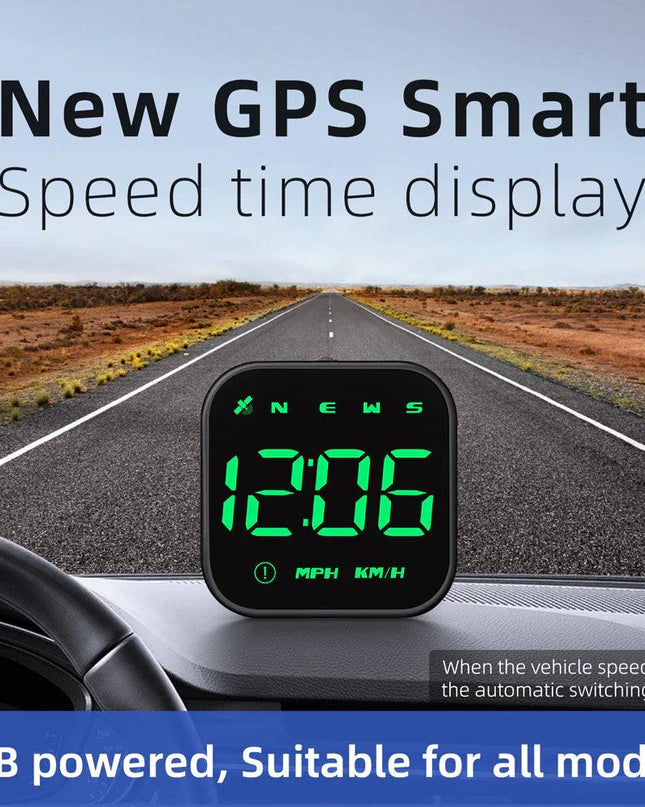Digital Car HUD GPS Speedometer Head Up Display MPH KMH Compass Overspeed Alarm