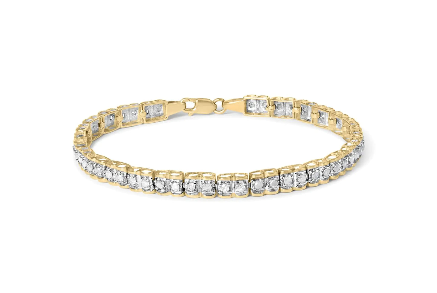 10K Yellow Gold 1.00 Cttw Round-Cut Diamond Link Bracelet (I-J Color, I3-Promo Clarity) - Size 7"