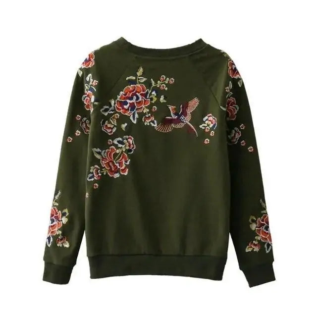 Army Green Embroidered Sweater