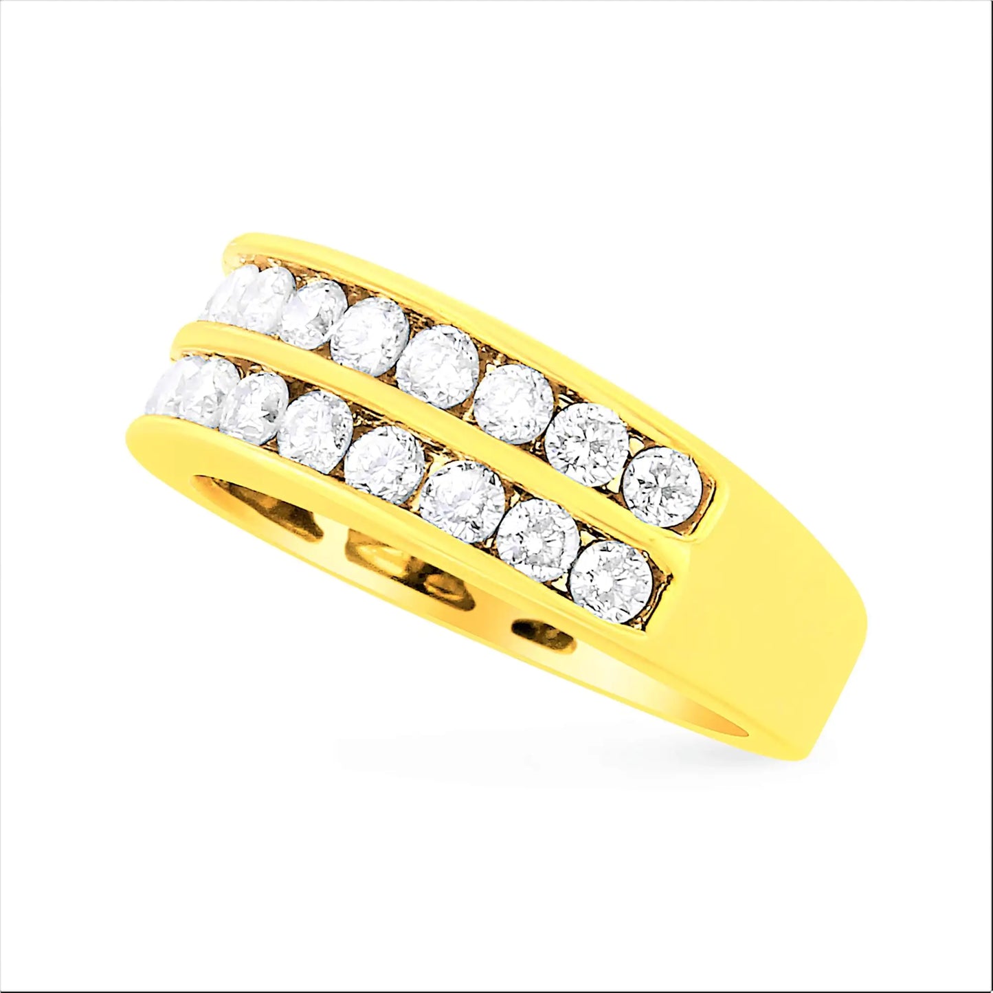 10K Yellow Gold Two-Row Diamond Band Ring (1 Cttw, J-K Color, I1-I2 Clarity)