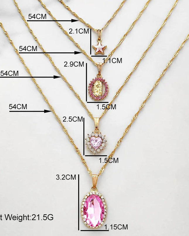 Multi-layer Pink Heart Crystal Pendant Necklaces