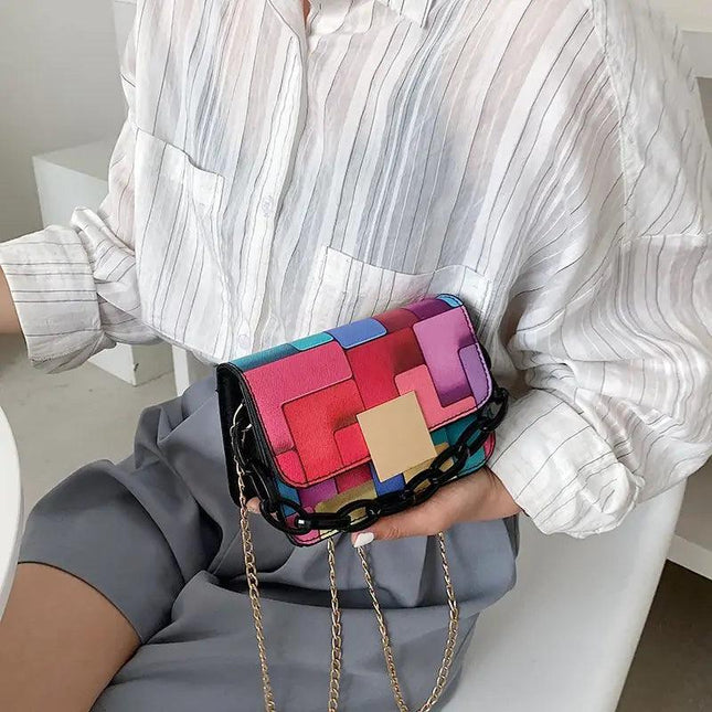 Printed Paneled Shoulder Purse